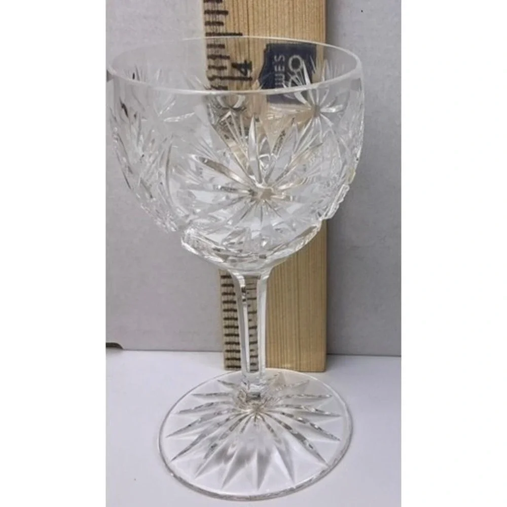 Set of 6 Cut Glass Goblets‎ Starburst Etched Stemware Vintage Style Clear 4.5